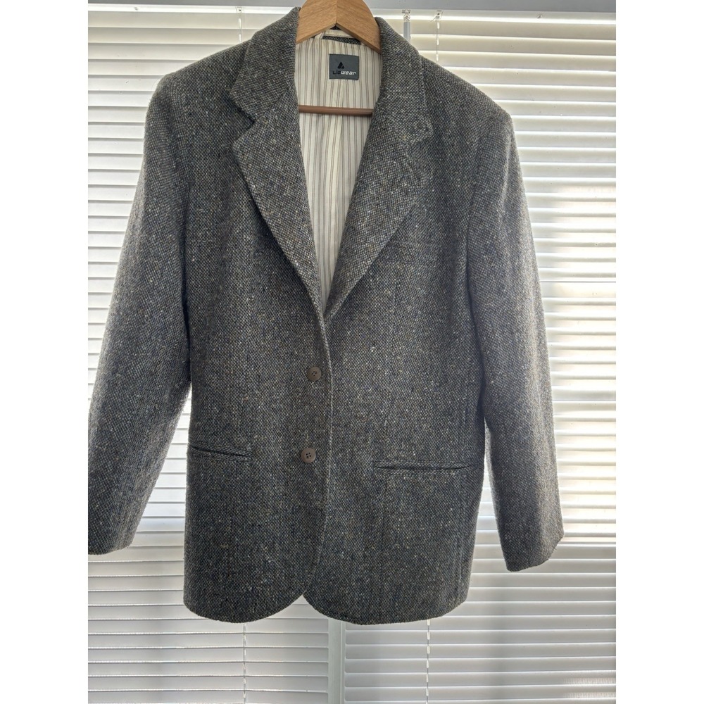 Liz Wear Womens Gray Tweed Wool Blend Long Sleeve Lined Blazer Jacket Size 10